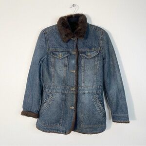 VTG Y2K Marvin Richards Faux Fur-Lined Denim Jean Jacket Coat Penny Lane Medium